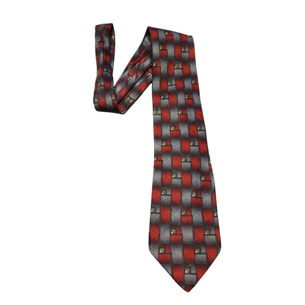 Mens Zianetti Italian Silk Neck Tie - Red & Gray - Holiday - New Years - Wedding